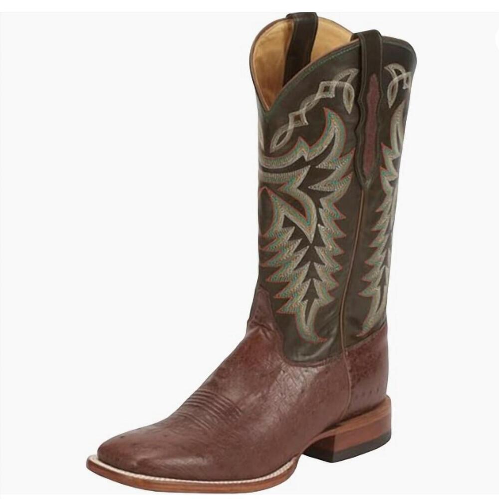 NEW JUSTIN & TAYLOR men's pascoe kango smooth ostrich western boot in brown